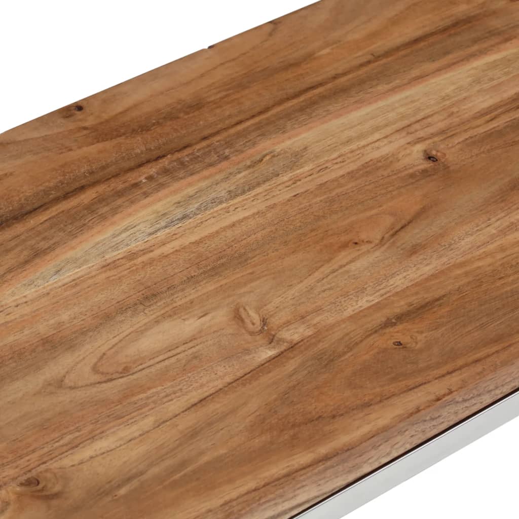 Mesa Consola Acero Inoxidable Y Madera Maciza Acacia Plateada_3