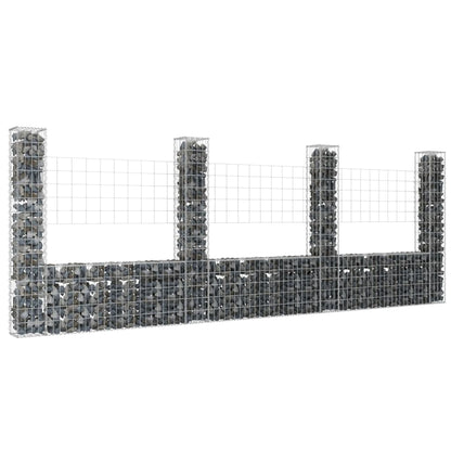 Cesta De Gaviones Forma De U 4 Postes De Hierro 380x20x150 Cm / Vetonek_2