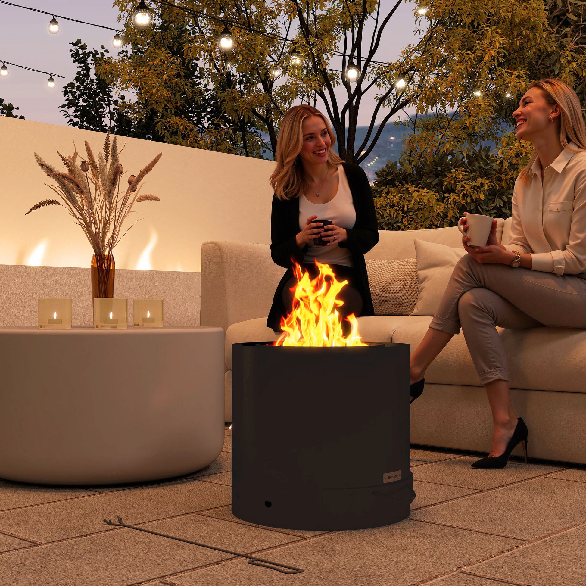 Outsunny Brasero Exterior Redondo Ø45x42 Cm De Acero Con Atizador Y Bandeja_1