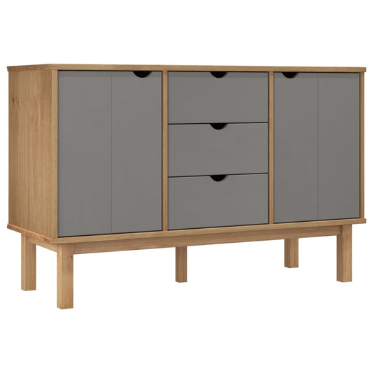 Aparador Otta Madera Maciza Pino Marrón Y Gris 113,5x43x73 Cm / Vetonek_0