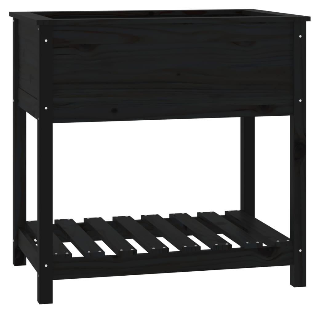 Jardinera Con Estante Madera Maciza De Pino Negro 82,5x54x81 Cm_0