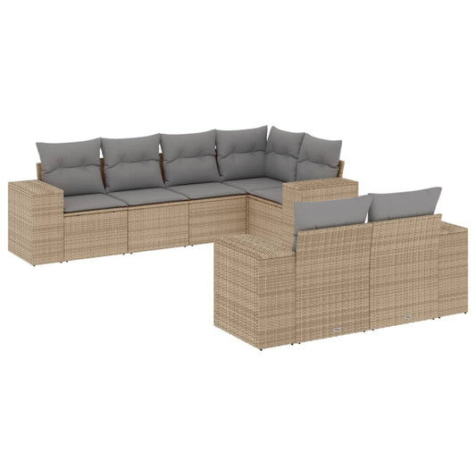 Set Sofás De Jardín 7 Piezas Y Cojines Ratán Sintético Beige / Vetonek_0