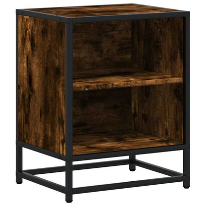 Mesita Noche Madera Ingeniería Roble Ahumado 40x31x50cm Metal_0
