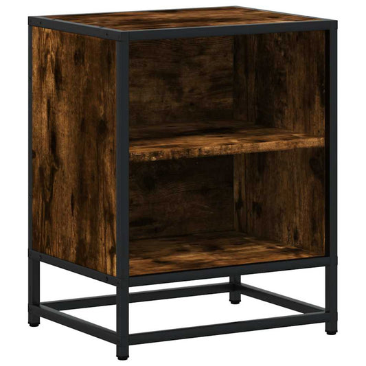 Mesita Noche Madera Ingeniería Roble Ahumado 40x31x50cm Metal_0