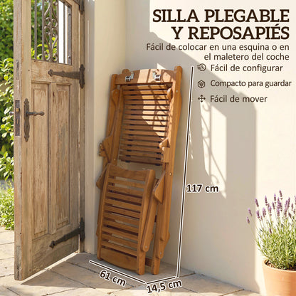 Outsunny Tumbona Silla Plegable De Madera Con Reposapiés Desmontable Y Cojín_5