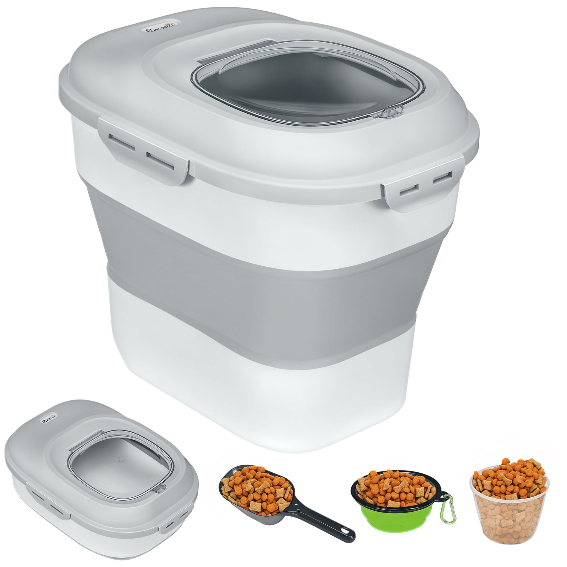Pawhut Contenedor De Pienso Plegable 25l Con Taza Medidora Cuenco Plegable_0