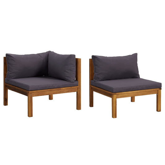Vidaxl Juego De Sofás 2 Pzas Con Cojines Gris Oscuro Madera De Acacia_0