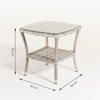 Conjunto Relax Estilo Elegante, Resistente, Aluminio Y Ratán Sintético Plano, Color Gris Claro, Mesa:50x50x55 Sillon:63x67x120 Puff:40x40x49_4