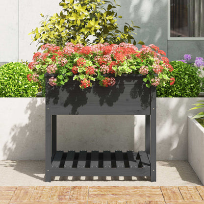 Jardinera Con Estante Madera Maciza Pino Gris 82,5x82,5x81 Cm_2