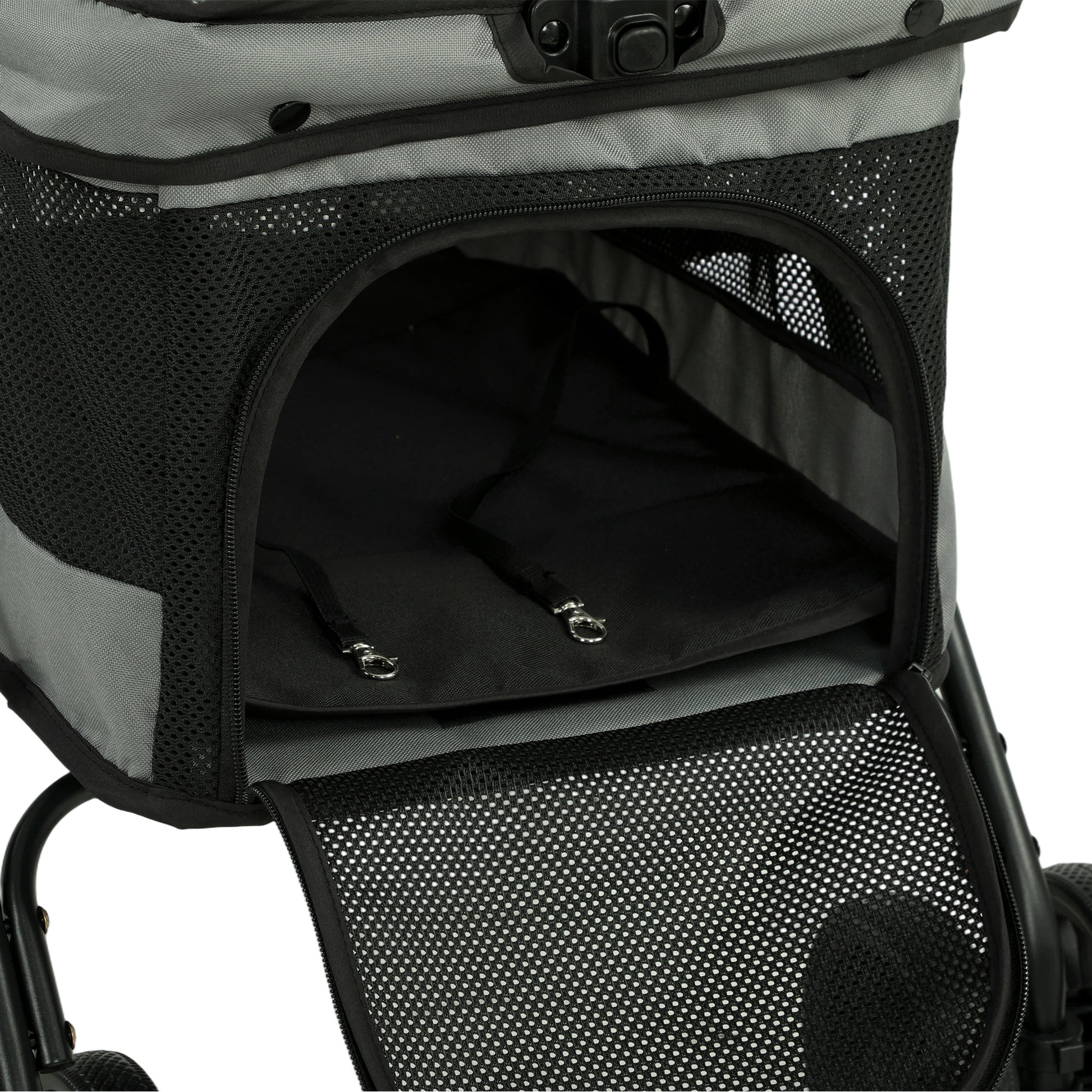 Pawhut Cochecito Para Perros Plegable De 4 Ruedas Ventanas De Malla Y Cojín Gris_4