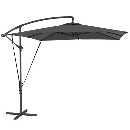 Outsunny Parasol Excéntrico 247x247 Cm Con Base Cruzada Manivela Gris Oscuro_0