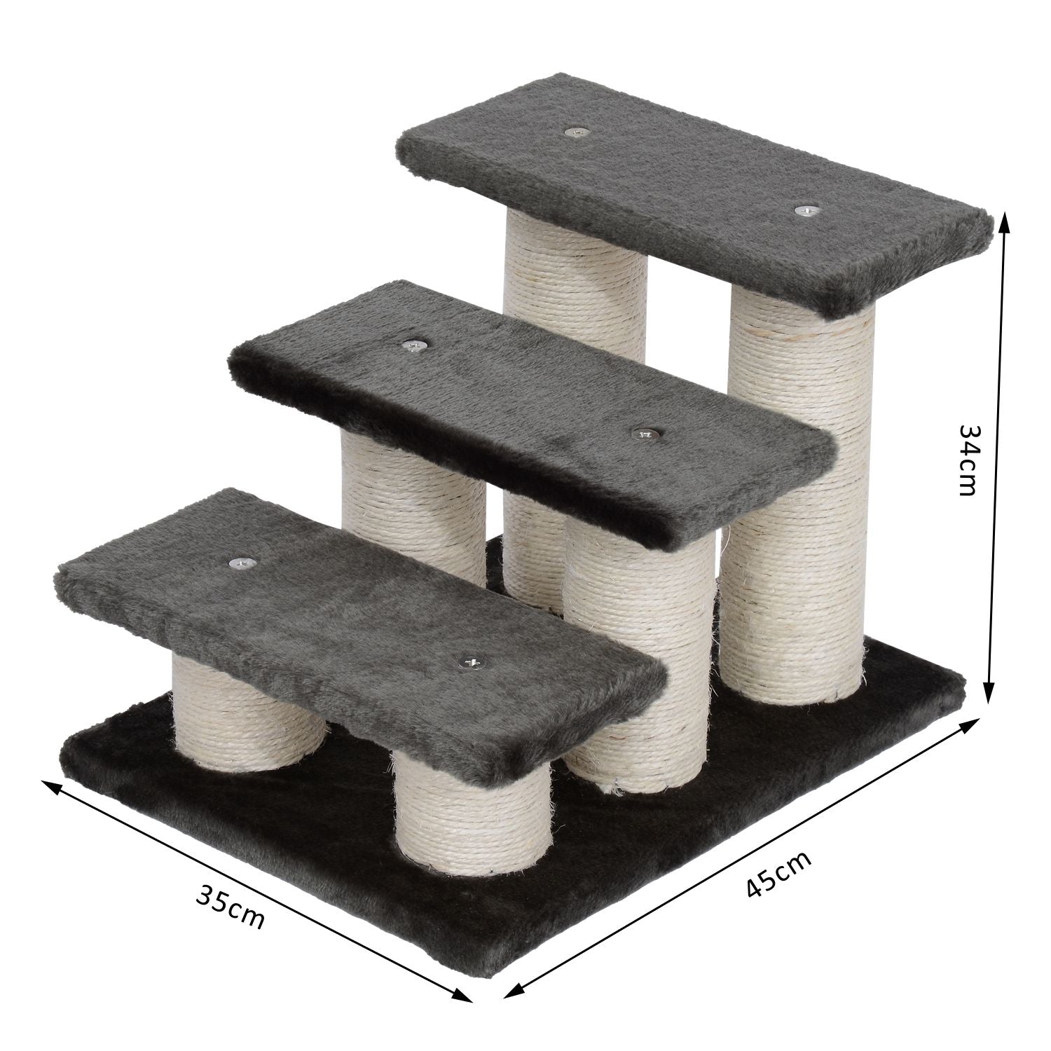 Pawhut Escalera De 3 Peldaños Para Mascotas Con Poste Rascador Cubierta 45x35x34_2