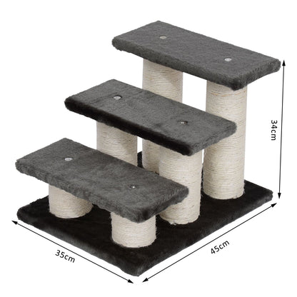 Pawhut Escalera De 3 Peldaños Para Mascotas Con Poste Rascador Cubierta 45x35x34_2