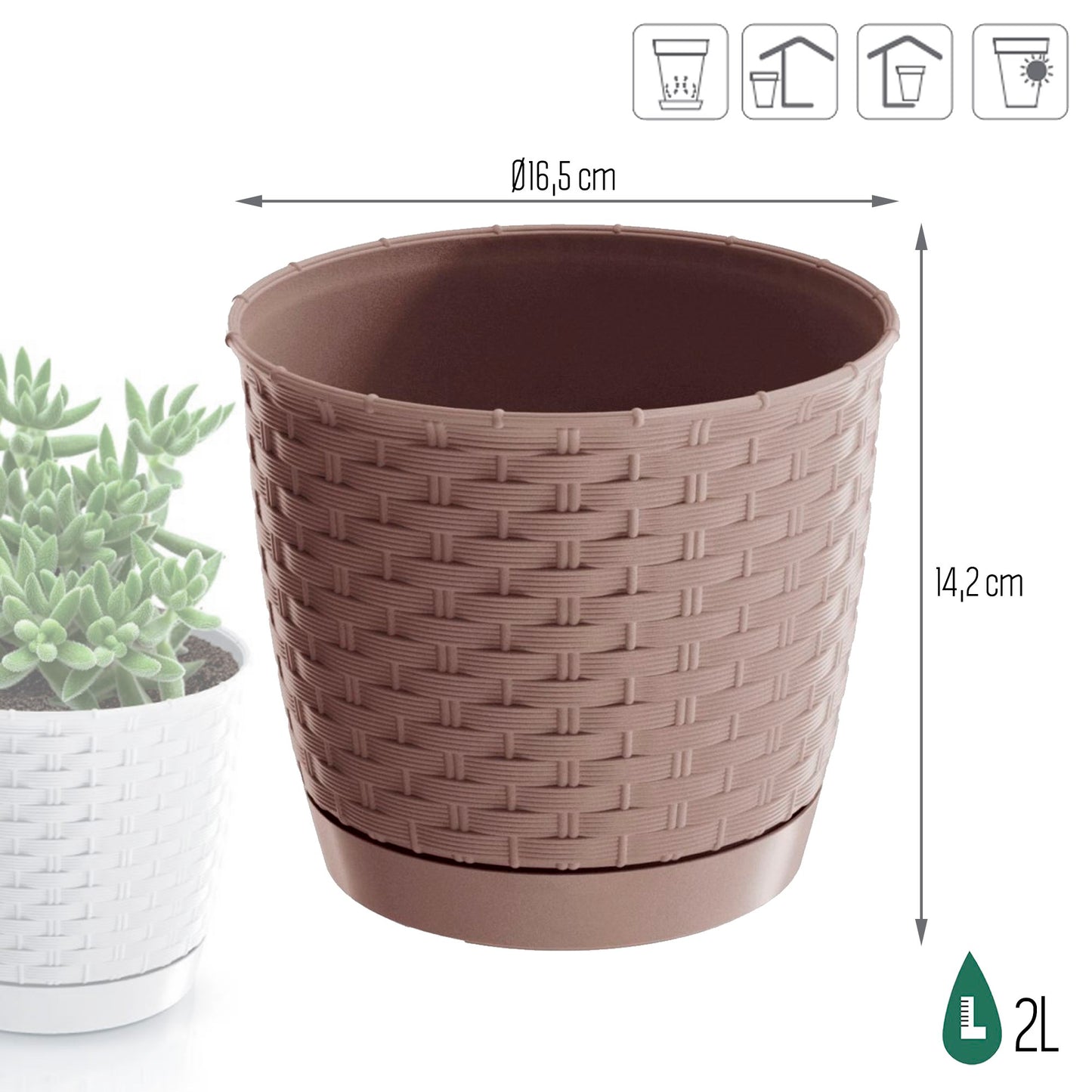 Maceta Ratolla Round 2l., Dimensiones (mm) 165x165x142, Color Mocca_2