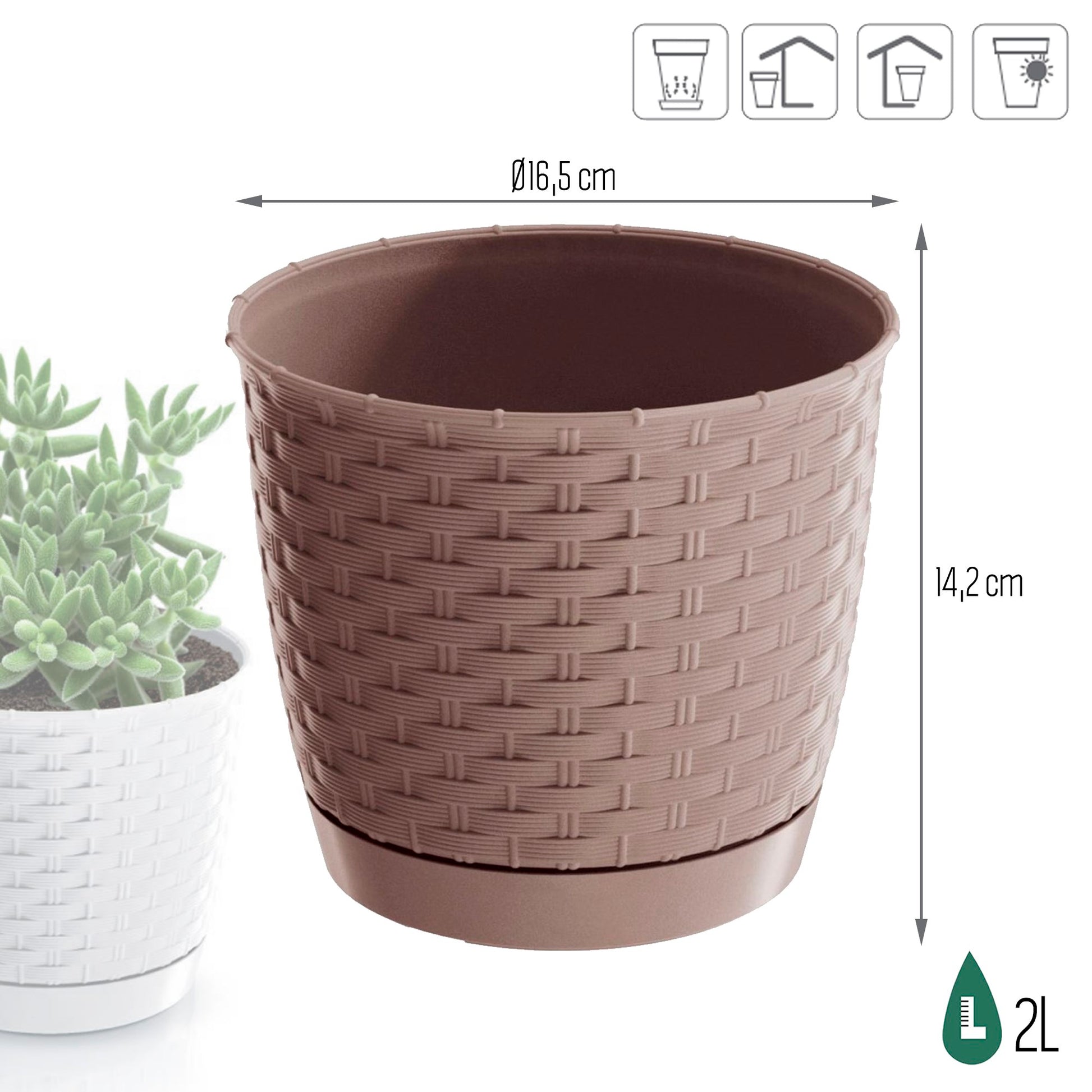 Maceta Ratolla Round 2l., Dimensiones (mm) 165x165x142, Color Mocca_2