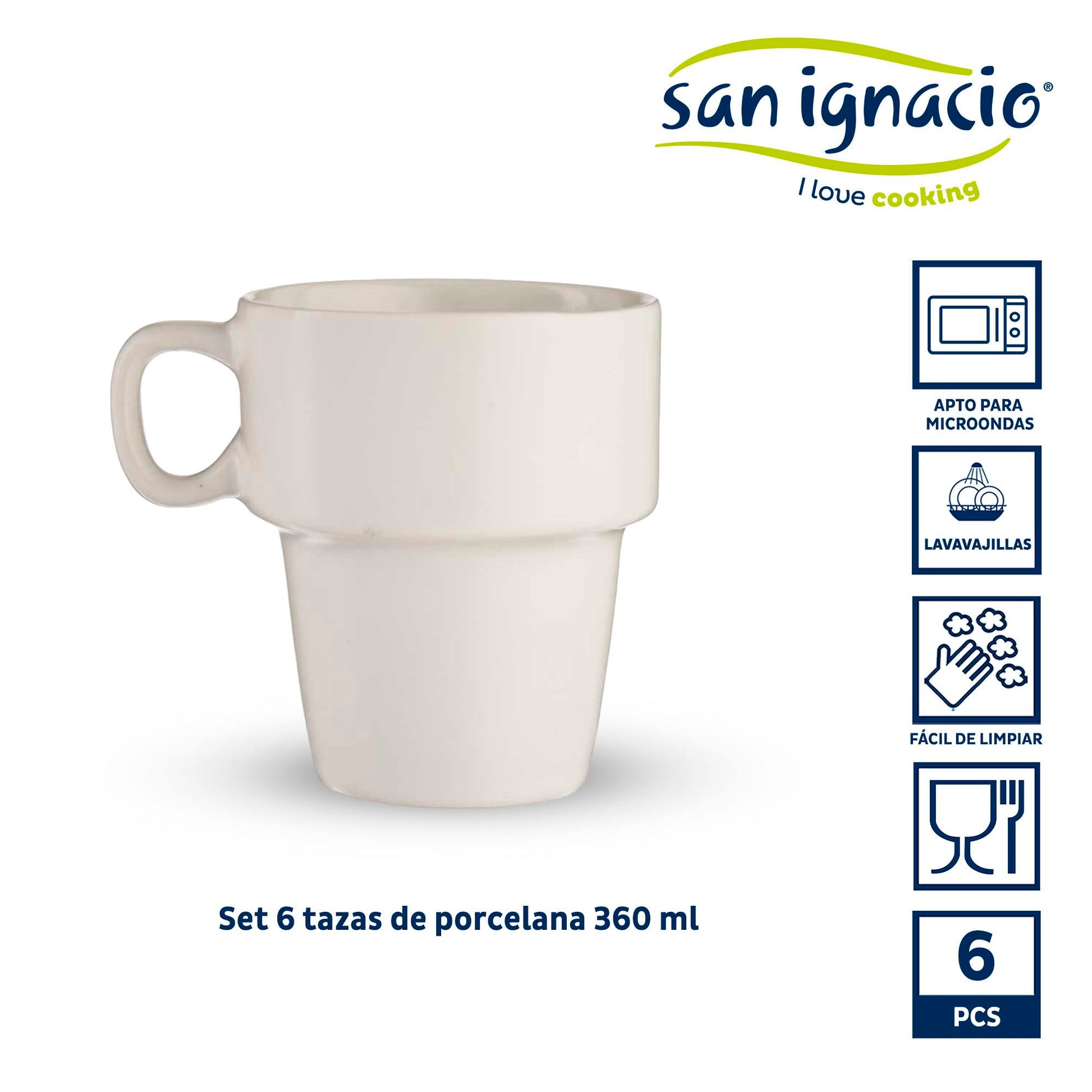 Set 6 Tazas Porcelana Apilable Blanco 36 Colección Vessia_1