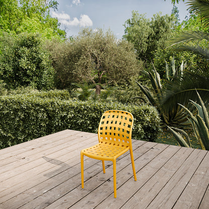 Lote De 4 Sillas Apilables De Polipropileno Calado Corfu Amarillo - Muebles De Jardín - 46x56xh82cm_5