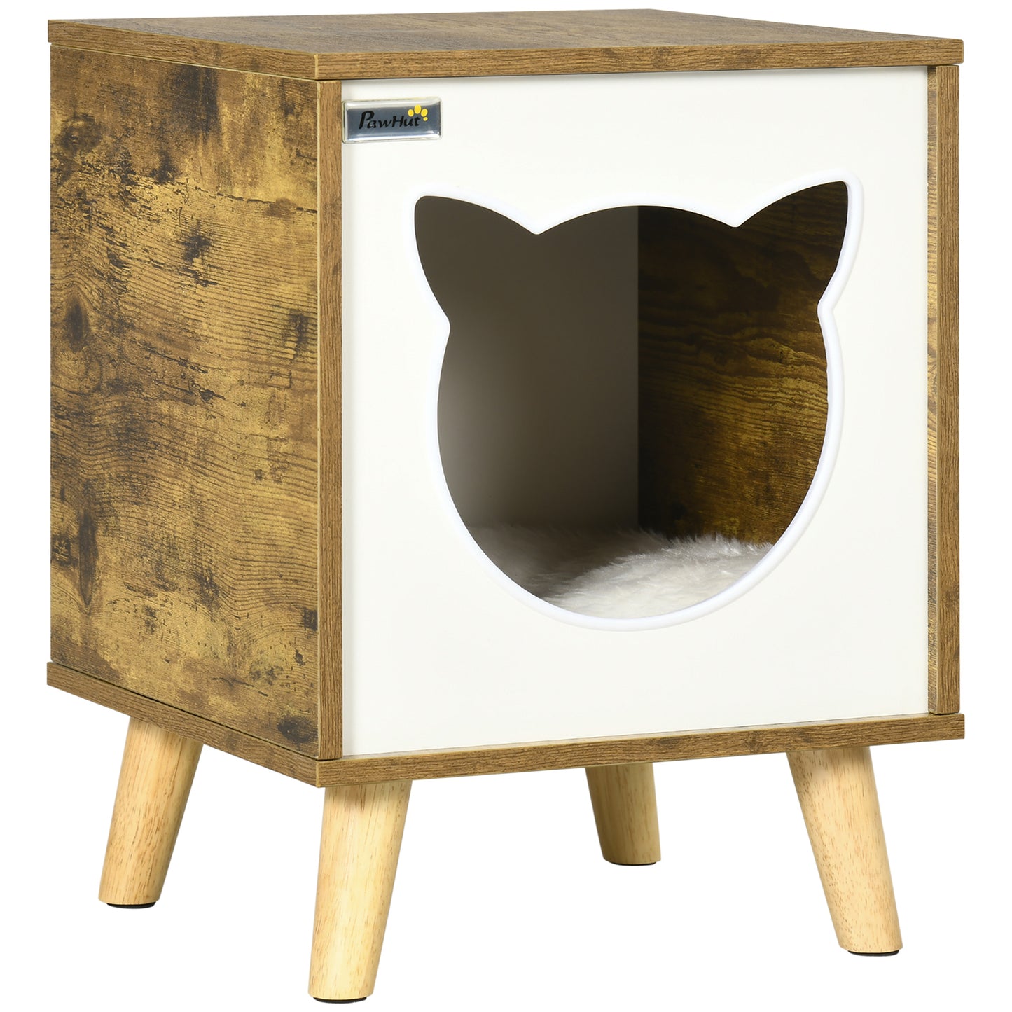 Pawhut Caseta De Madera Para Gatos Con Cojín Lavable Patas Elevadas 34x34x44,5cm_0