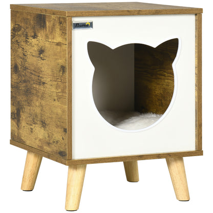 Pawhut Caseta De Madera Para Gatos Con Cojín Lavable Patas Elevadas 34x34x44,5cm_0