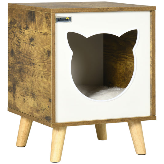 Pawhut Caseta De Madera Para Gatos Con Cojín Lavable Patas Elevadas 34x34x44,5cm_0