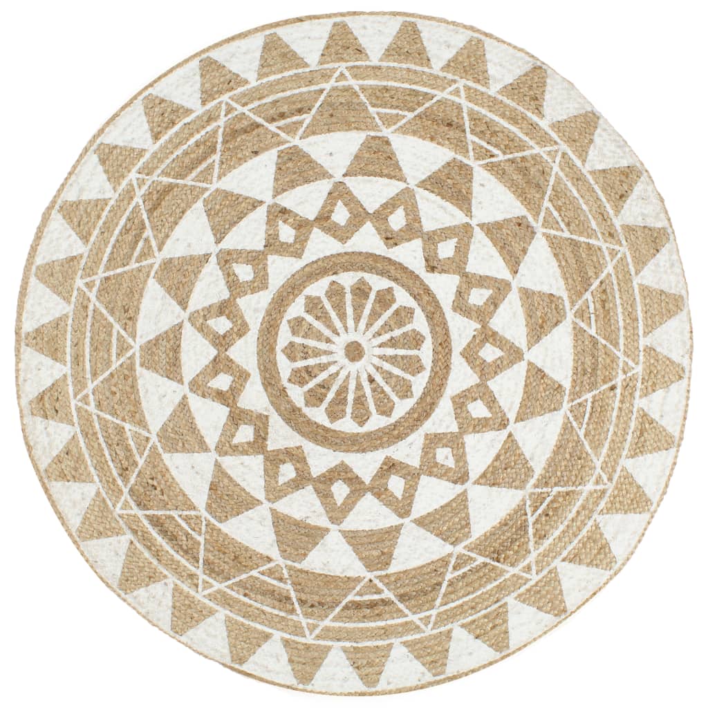 Alfombra De Yute Tejida A Mano Con Estampado Blanco 120 Cm / Vetonek_0