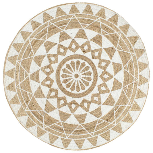 Alfombra De Yute Tejida A Mano Con Estampado Blanco 120 Cm / Vetonek_0