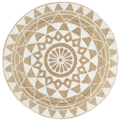 Alfombra De Yute Tejida A Mano Con Estampado Blanco 150 Cm / Vetonek_3
