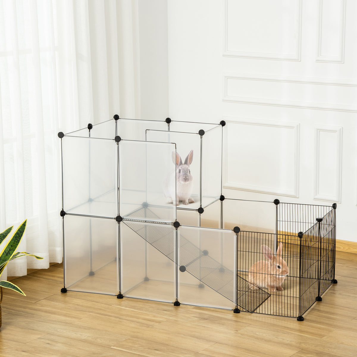 Valla Para Animales Pequeños Diy Pawhut 140x70x90 Cm Negro Translúcido_1