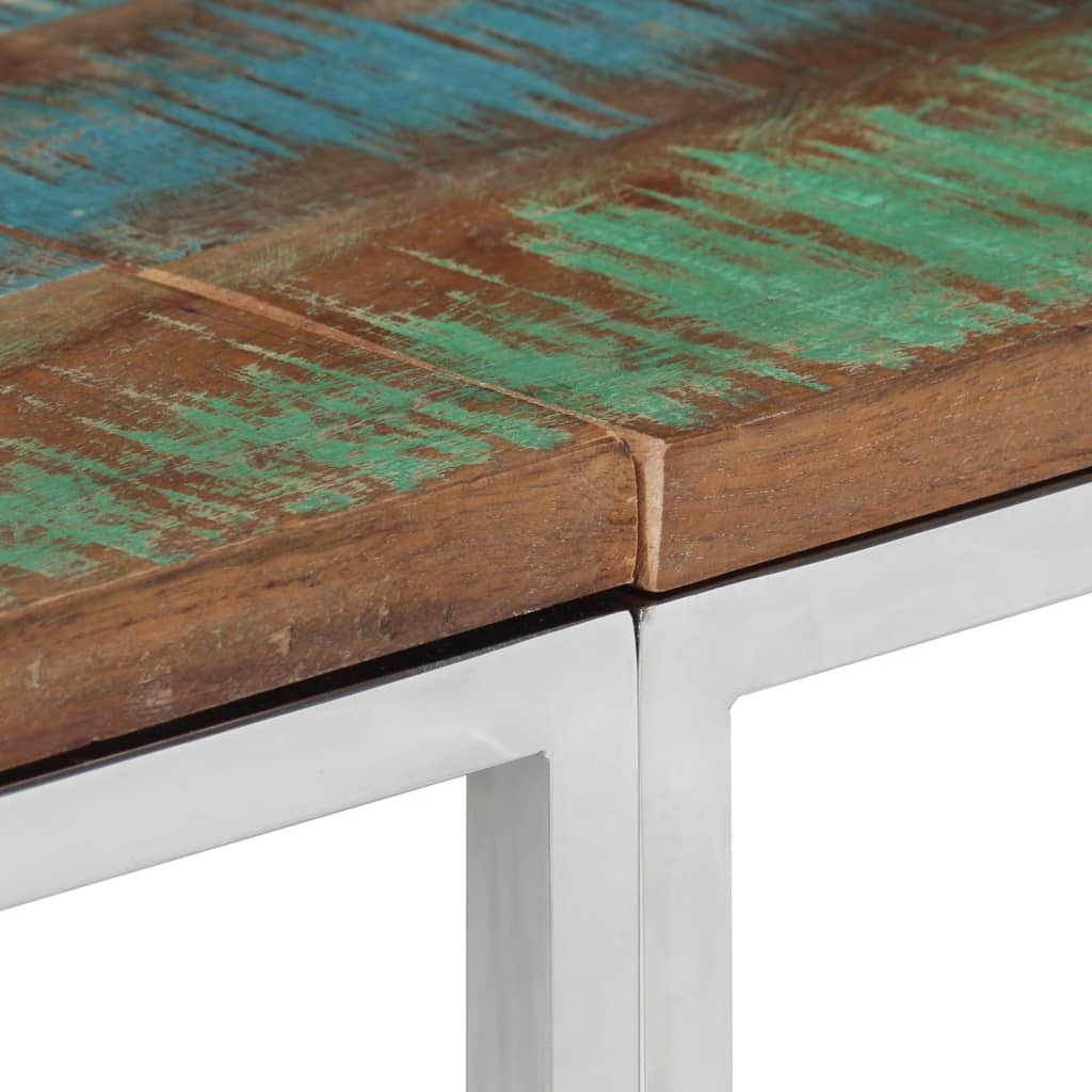 Mesa Consola Acero Inoxidable Madera Maciza Reciclada Plateada_3