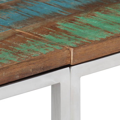 Mesa Consola Acero Inoxidable Madera Maciza Reciclada Plateada_3