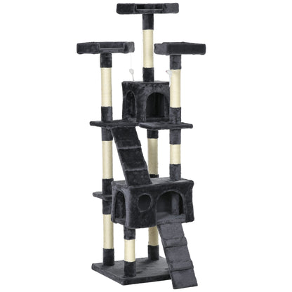 Pawhut Árbol Rascador Para Gatos Grande Altura 173 Cm Gris Oscuro_0
