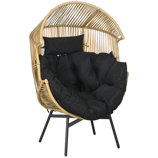 Outsunny Sillón De Ratán Sintético En Forma De Huevo 89x75x143 Cm Arena Y Negro_0