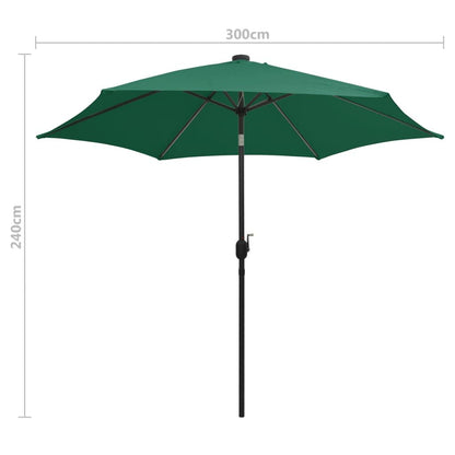 Vidaxl Sombrilla De Jardín Con Luces Led Palo De Aluminio Verde 300 Cm_2