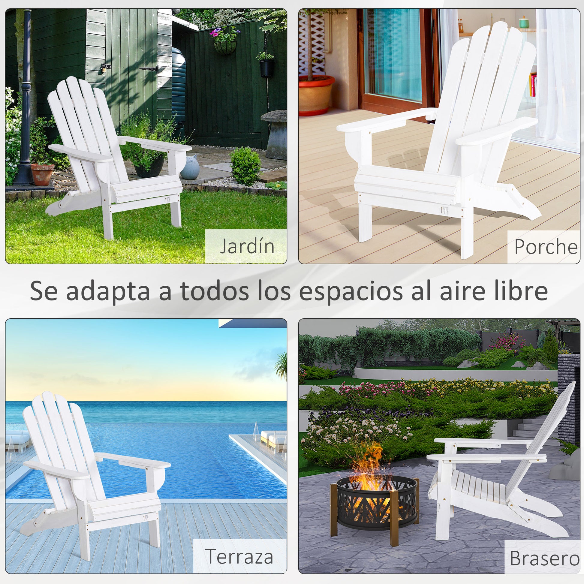 Outsunny Silla Adirondack Madera Plegable Con Reposabrazos Respaldo 73x88x93 Cm_3