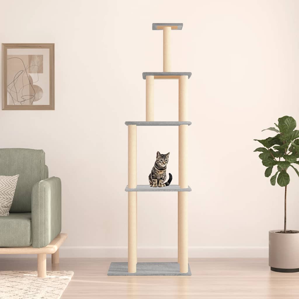 Rascador Para Gatos Con Postes De Sisal Gris Claro 183 Cm_1