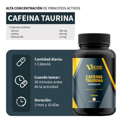 Pre-workout Cafeína 300 Mg Vecos 100 Cápsulas | Energía Extrema | Taurina + B6_2