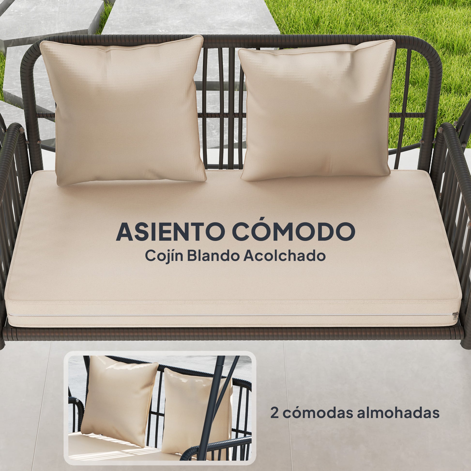 Outsunny Columpio De Jardín De 2 Plazas Con Toldo Retráctil Carga 240 Kg Caqui_4