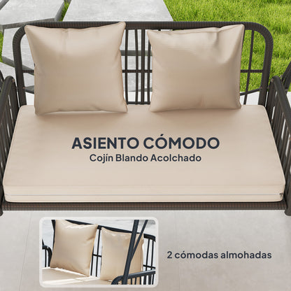 Outsunny Columpio De Jardín De 2 Plazas Con Toldo Retráctil Carga 240 Kg Caqui_4