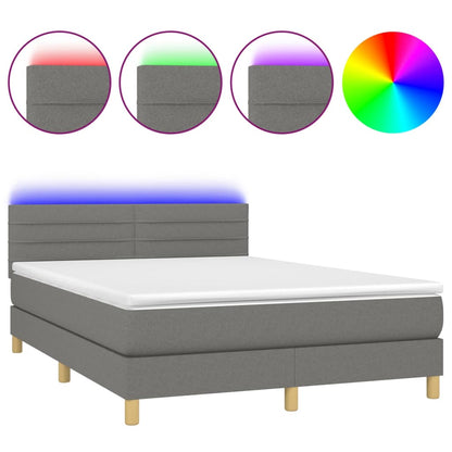 Cama Box Spring Colchón Y Luces Led Tela Gris Oscuro 140x190 Cm / Vetonek_0
