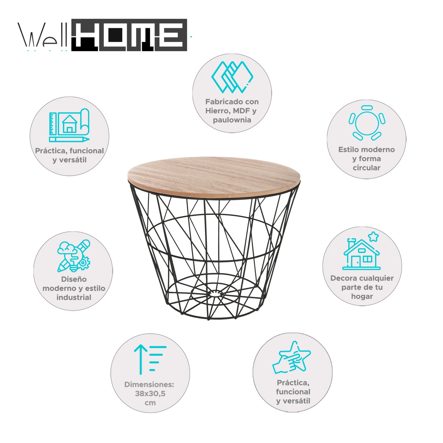 Wellhome Mesa Auxiliar Metal Negro Kumi Ø38cm