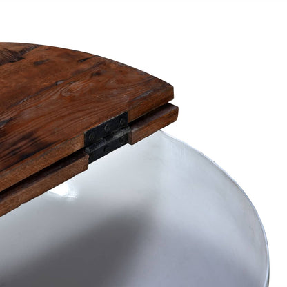 Mesa De Centro Forma De Bol Madera Maciza Reciclada Blanco_3