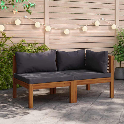 Vidaxl Juego De Sofás 2 Pzas Con Cojines Gris Oscuro Madera De Acacia_1