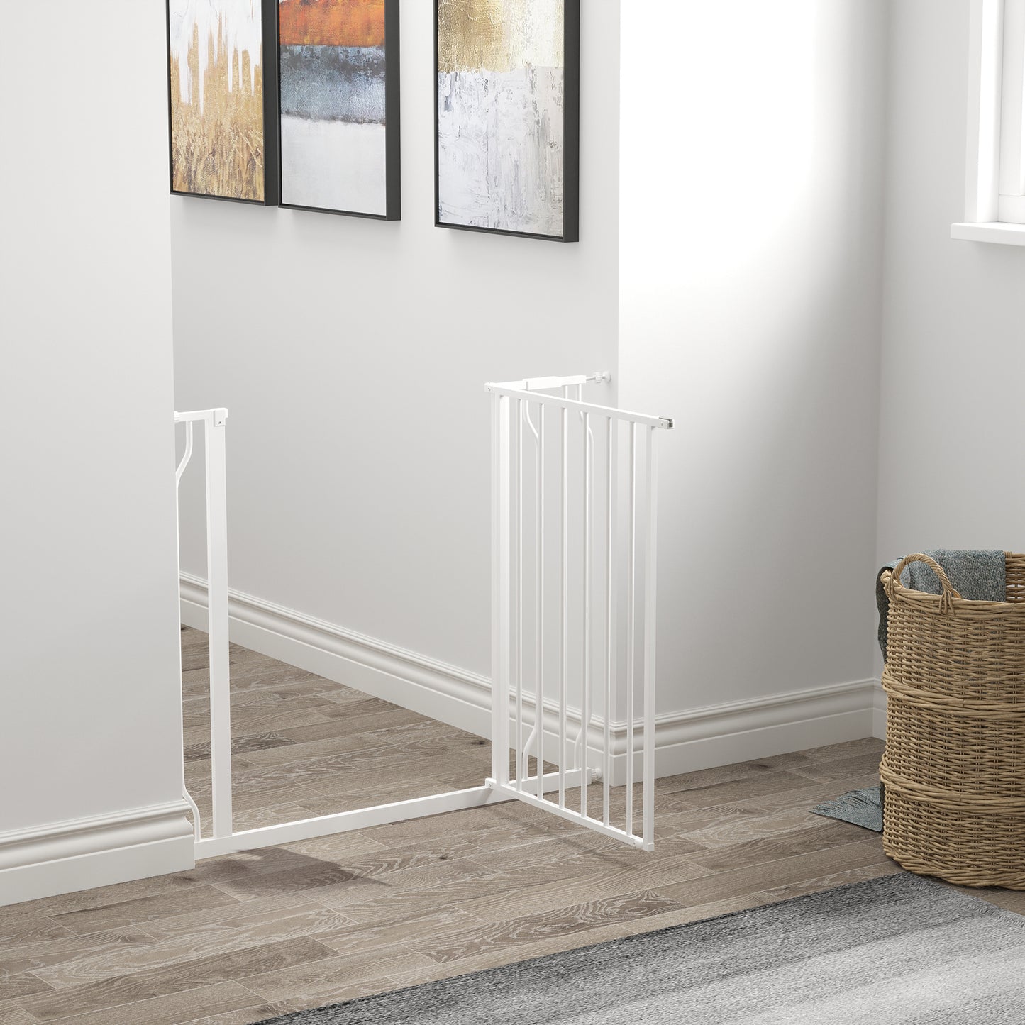 Pawhut Barrera Para Perros Con Ancho Ajustable 75-95 Cm Blanco_1