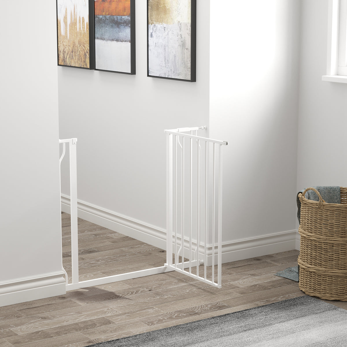 Pawhut Barrera Para Perros Con Ancho Ajustable 75-95 Cm Blanco_1