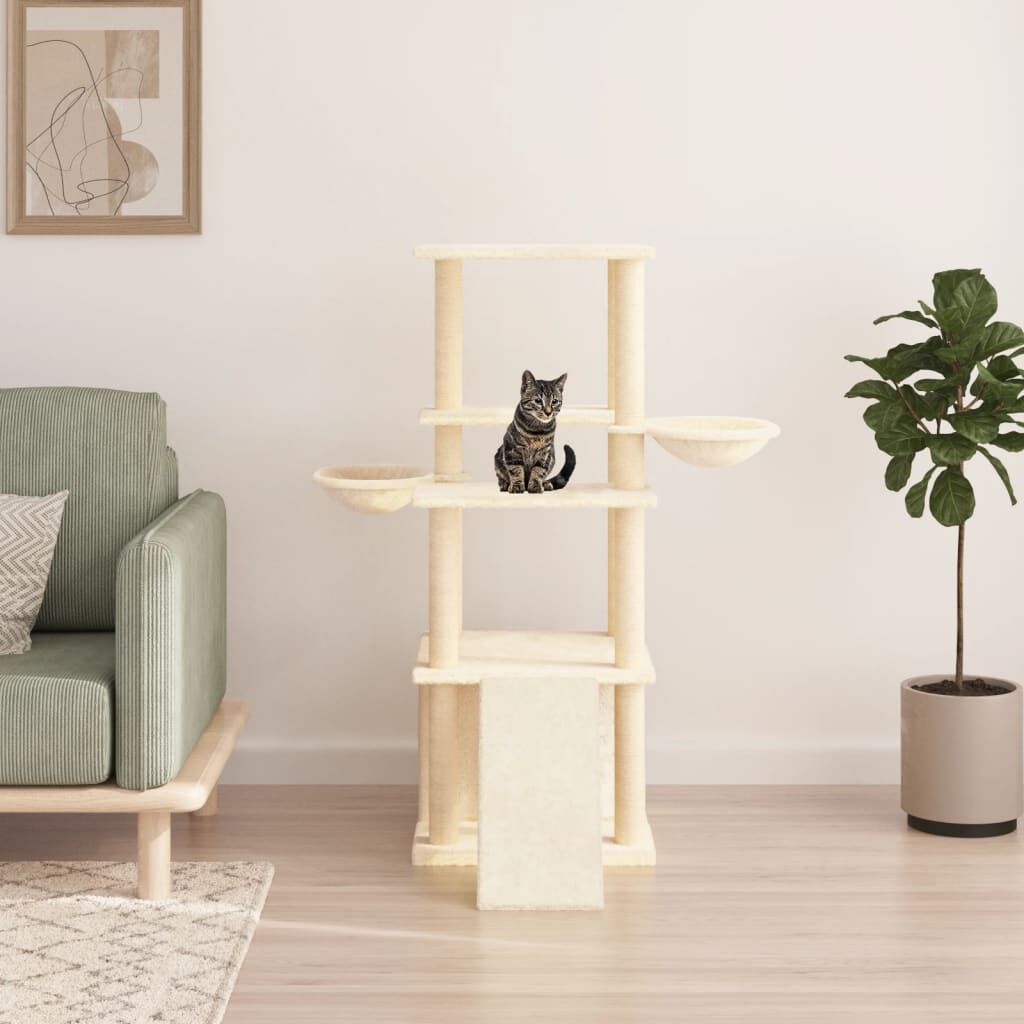 Vidaxl Rascador Para Gatos Con Postes De Sisal Color Crema 133 Cm_1