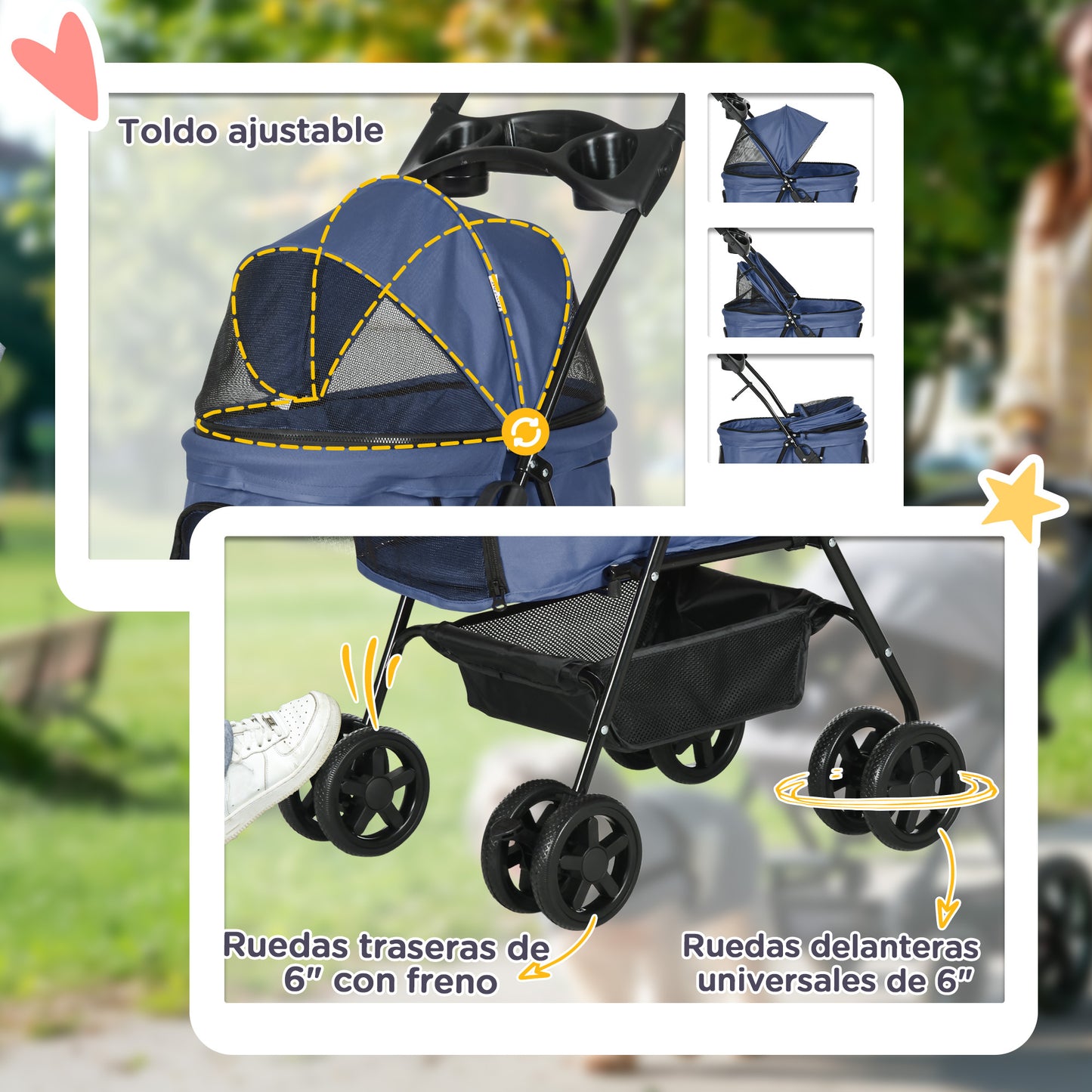 Pawhut Cochecito Para Perros Plegable Con Ruedas Universales 67x45x96 Cm Azul_5