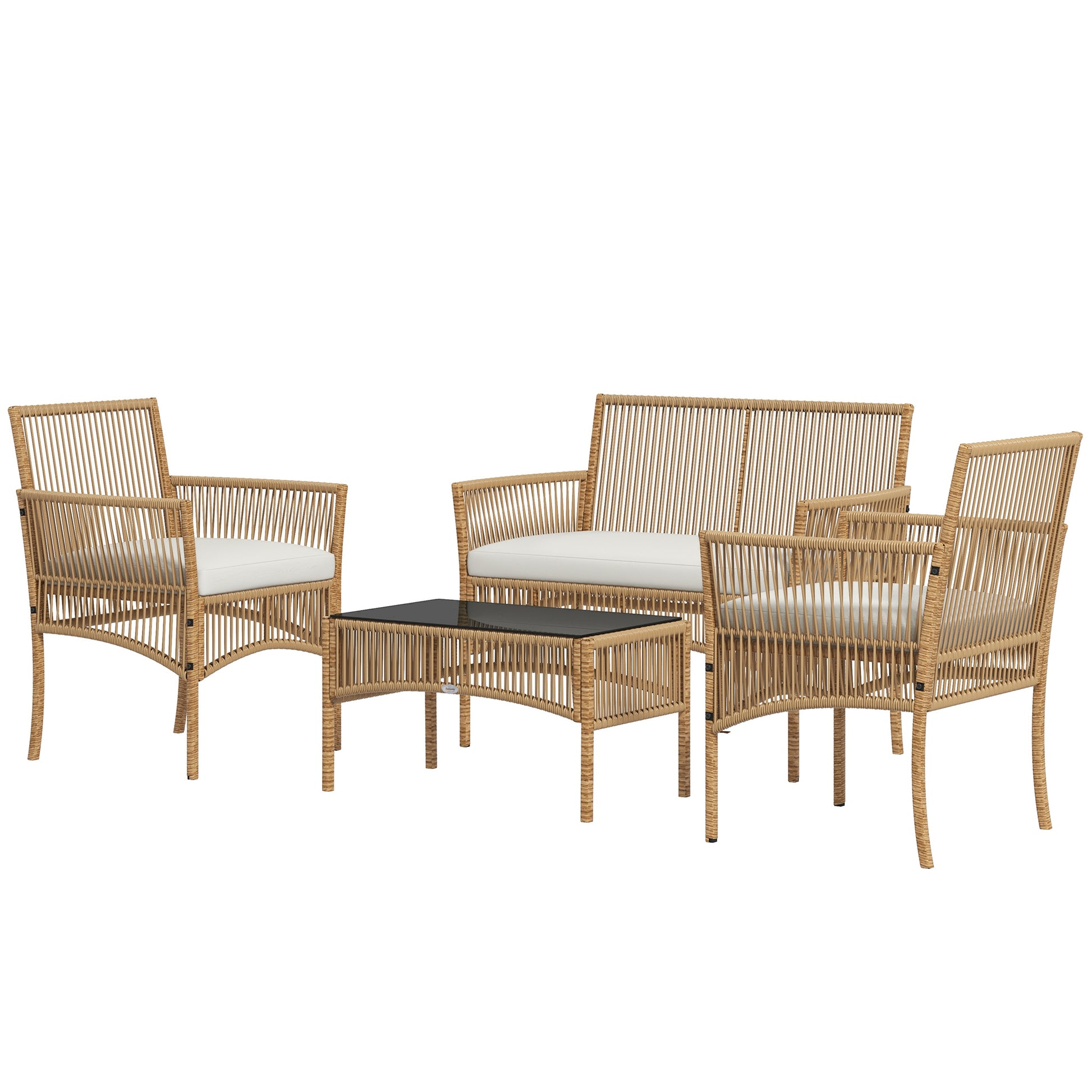 Outsunny Conjunto De Muebles De Jardín De Ratán Juego De 4 Piezas Beige_0