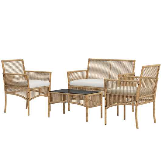 Outsunny Conjunto De Muebles De Jardín De Ratán Juego De 4 Piezas Beige_0