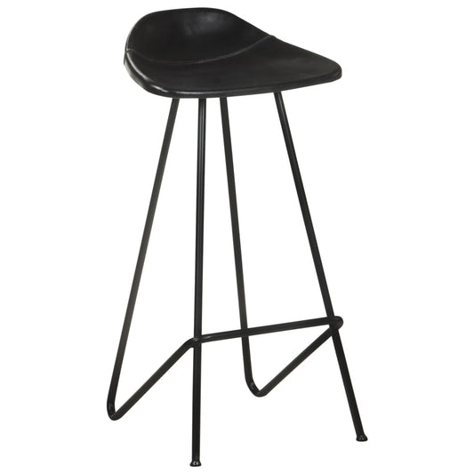 Taburetes De Cocina 4 Unidades Cuero Auténtico Negro_0