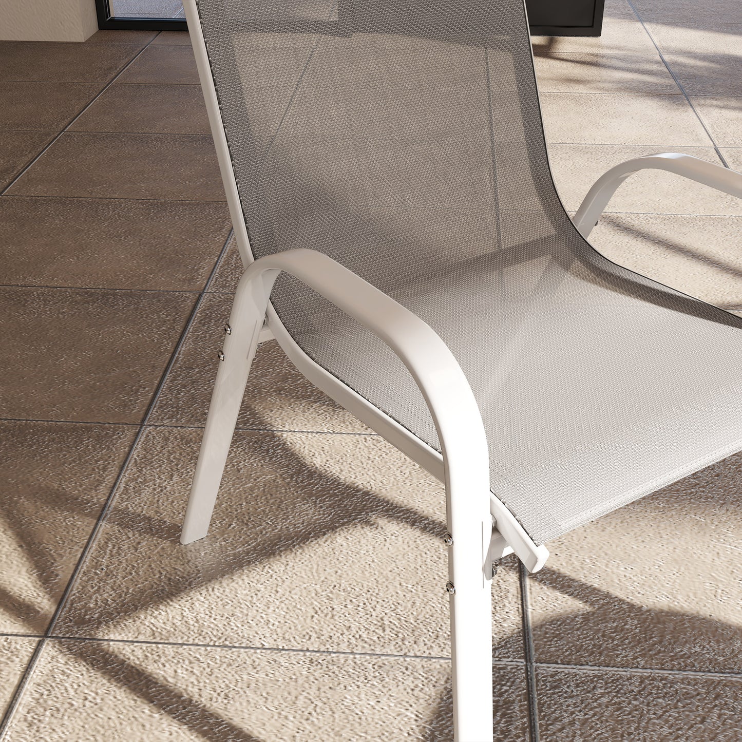 Outsunny Juego De 4 Sillas De Jardín Exterior Apilables 54x71x93 Cm Gris Blanco_3